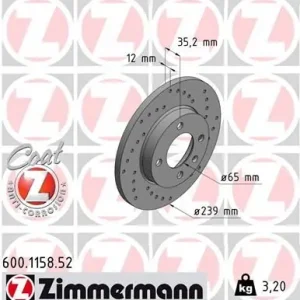 ZIMMERMANN Bremsscheibe (600.1158.52) KFZ-7099412 Expressversand