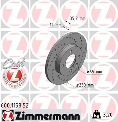 ZIMMERMANN Bremsscheibe (600.1158.52) KFZ-7099412 Expressversand