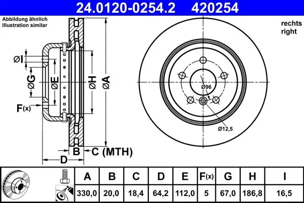 Expressversand ATE Bremsscheibe (24.0120-0254.2) KFZ-7101999