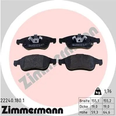 ZIMMERMANN Bremsbelagsatz, Scheibenbremse (22240.180.1) KFZ-7112437 Online Kaufen