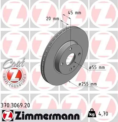 ZIMMERMANN Bremsscheibe (370.3069.20) KFZ-6907671 Preis Gesenkt
