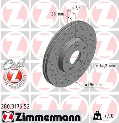 ZIMMERMANN Bremsscheibe (280.3176.52) KFZ-6885372 Abverkauf